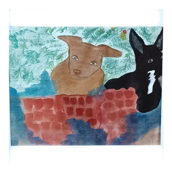 Original Impresstionist Watercolor Dogs Lab Puppies Pups Terrier - Picture 2 of 6